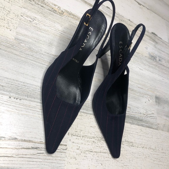 Escada Shoes - Escada vintage Navy Pinstripe heels size 7.5
